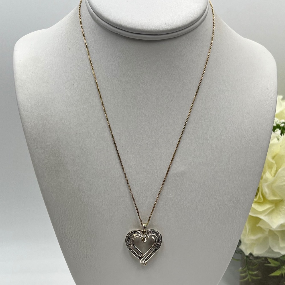 GTRJZ‎ Sterling Silver P Vermeil 1.2 cttw Diamond Heart Pendant Necklace